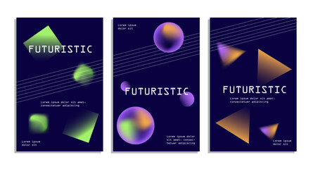 Wall Mural - Set of futuristic posters. Modern technologies and digital world. Geometric shapes, metaverse and cyberspace. Covers or banners. Cartoon flat vector collection isolated on white background