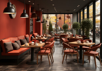 cafe view in chocolate brown 3d render 
