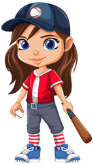 Sticker - Cute Girl in Baseball Outfit Vector