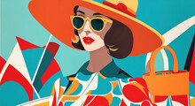 Portrait Of A Girl With Sunglasses Vintage Color Posterize Pattern Backgrounds, Generative Ai