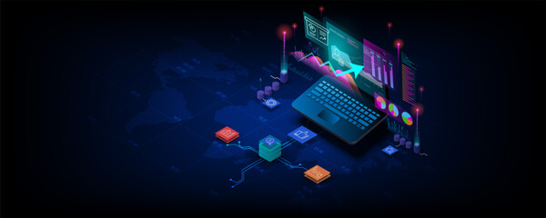 Wall Mural - abstract background technology concept laptop screen stock chart stock market trading business currency trading stocks