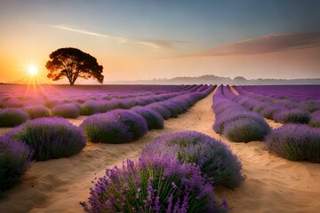 Wall Mural - lavender field at sunset
