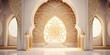 mosque element in ornate arabic, Islamic architecture style interior. White, golden colors, stars Ramadan Kareem. Muslim community festival. Generative AI