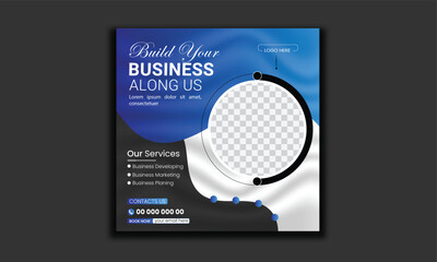 Wall Mural - Business marketing agency promotion social media post template. Editable square banner design with place for the photo