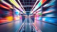 A Shopping Cart Is Blurred In An Aisle