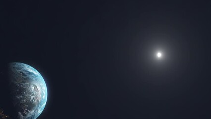 Wall Mural - Realistic View of Earth from Space with Sun and City Night Lights