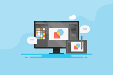 Canvas Print - illustration design application software interface on desktop and tablet screen, digital graphic edi