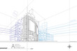 3D illustration abstract modern urban building out-line drawing of imagination architecture building construction perspective design. 