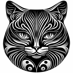 Wall Mural - Black cat with black patterns on a white background. Vector illustration.