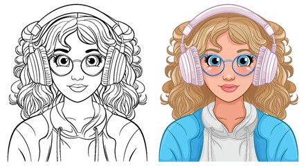 Sticker - Woman portrait wearing headset listening to music