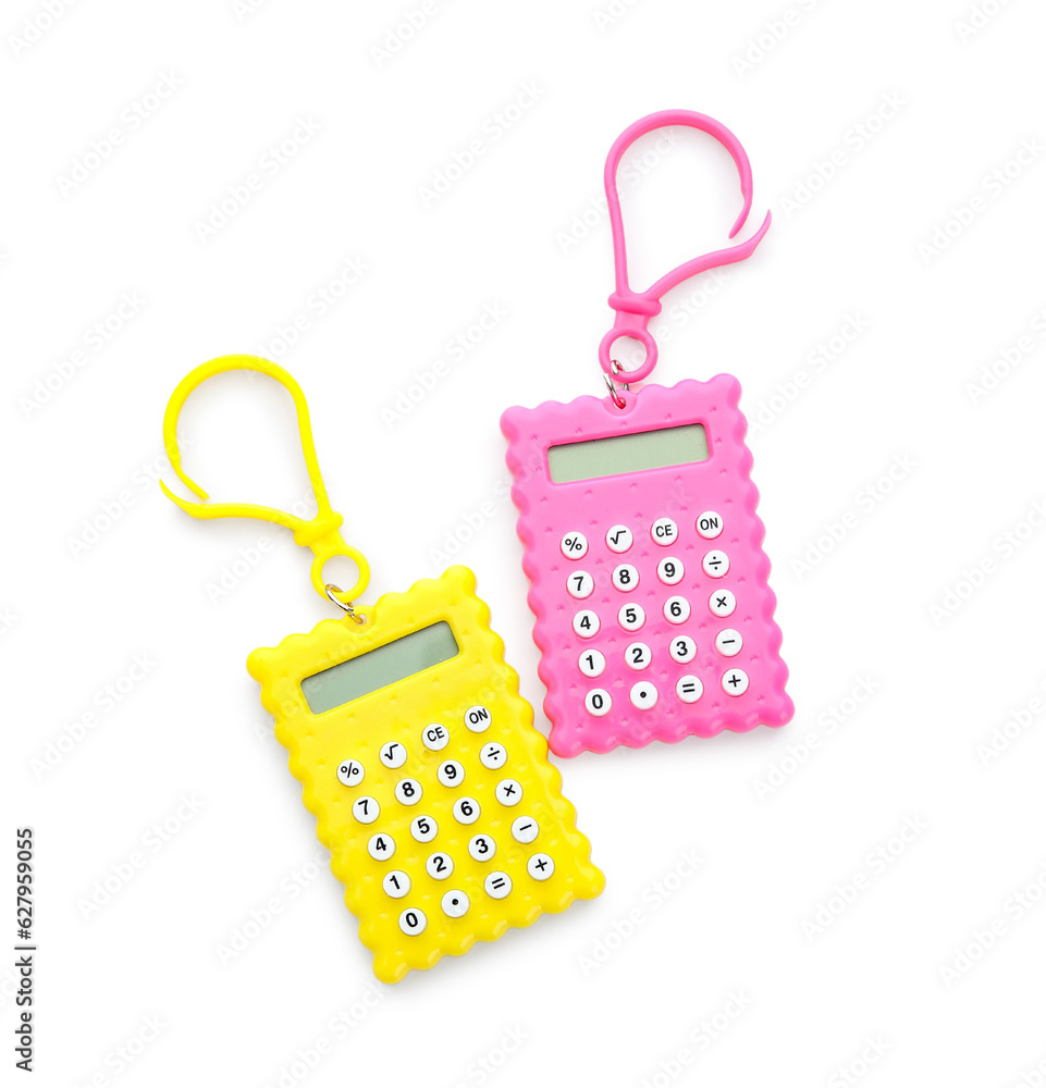 Cute calculators on white background