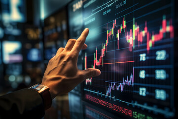 businessman hand pointing to stock market graph. Business concept. AI Generative.