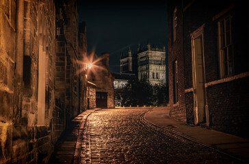 Wall Mural - The night view of the Owengate lane leading to the Durham Cathedral