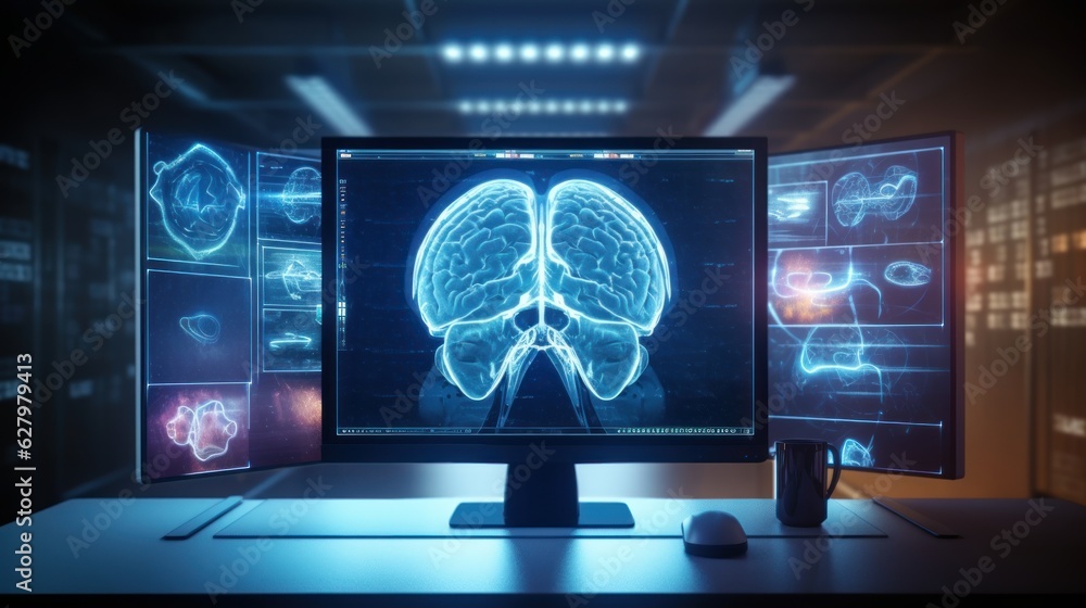 Analyse Patient MRI Scan on Computer Screen, Diagnose Brain, Brain ...