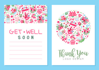 Wall Mural - Pink Flower Greeting Card Design with Flora Blossom Vector Template