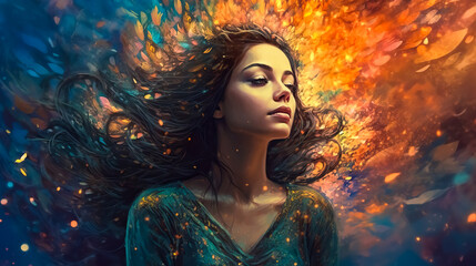 Wall Mural - portrait of beautiful woman in meditation