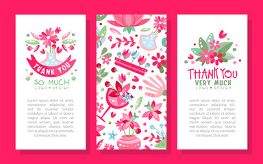 Canvas Print - Pink Flower Banner Design with Flora Blossom Vector Template