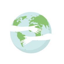 Hands Hug Planet Earth. Concept Of World Environment Day, Save The Earth, 22 April. Sign, Icon And Symbol