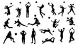 Set of female volleyball players silhouettes isolated vector team sports and beach volleyball