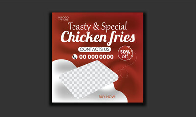 Wall Mural - Fast food restaurant business marketing social media post or web banner template design with abstract background, logo and icon. Fresh pizza, burger, chicken fries & pasta online sale promotion.