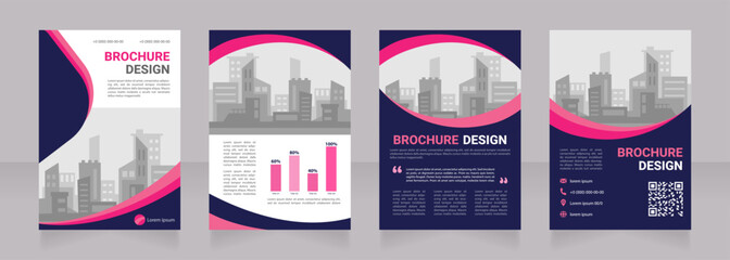 Home builder company blank brochure design. General contractor. Template set with copy space for text. Premade corporate reports collection. Editable 4 paper pages. Myriad Pro, Heebo fonts used