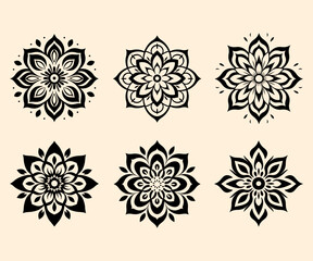 Simple shape mandala flowers, abstract floral elements, meditative flower motif