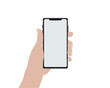 © Вікторія Токаленко - Phone in hand with blank screen chat ai order call cents vector illustration