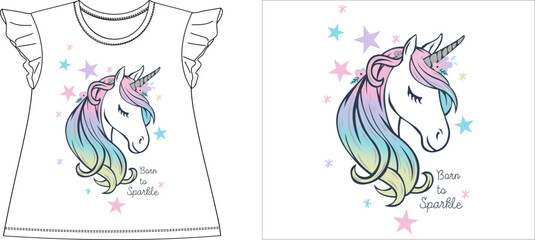 born to sparkle unicorn halftone graphic design vector