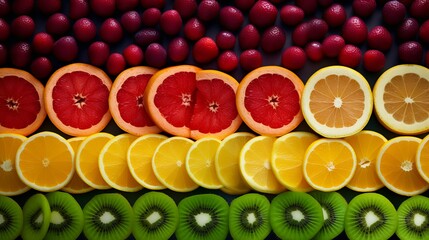 Wall Mural - Fruits neatly arranged based on color gradations, fresh and beautiful and natural