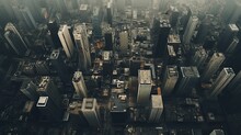 Aerial View Of A City With Tall Buildings, Epic Landscape. Generative Ai