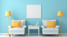 A Living Room With Two Chairs And A Table. Digital Image. Painting Mockup.