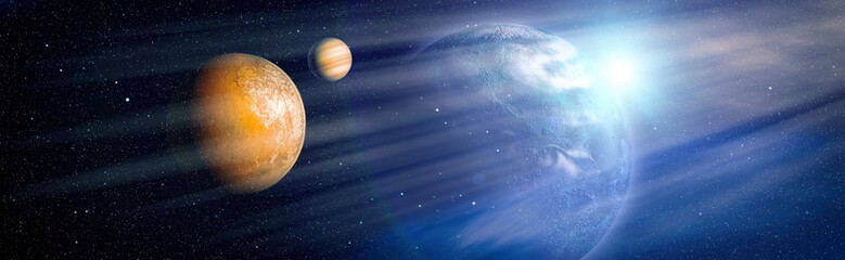 Wall Mural - planets, stars and galaxies in outer space showing the beauty of space exploration. elements furnish