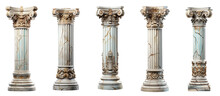 Antique Column Set On White Background. Generative Ai