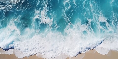 Wall Mural - Impressive top view of the ocean sea water, white waves splashing in the deep sea. .