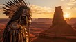 indian with feathers in monument valley