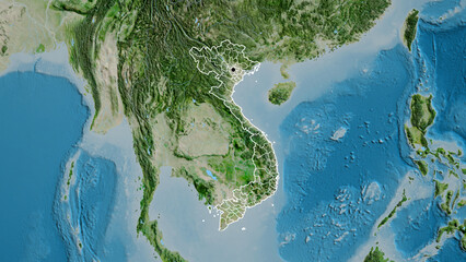 Wall Mural - Shape of Vietnam with regional borders. Satellite.