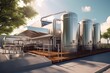outdoor brewery equipment with stainless steel tanks and pipes