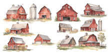 Watercolor Red Farm Barn Clipart For Graphic Resources