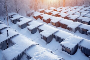 Wall Mural - close-up of snow-covered solar panels before clearing