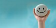 © MADNI - Good Review Smiley Face Label In Hand, Happy Face, Satisfied Customer, Emoji