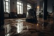 Water-damaged floor with water extraction equipment. Generative AI