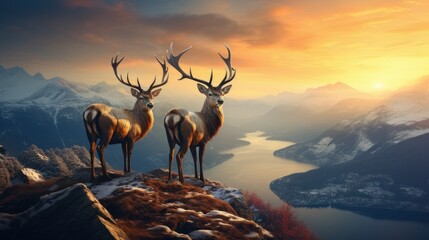 Wall Mural - deer walking in the forest in the fog