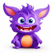 Funny Cartoon Purple Monster Isolated On White Background. Generative Ai