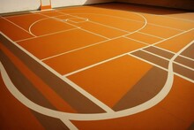Wooden Basketball Court With Painted Lines. Generative AI