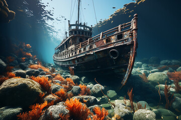 Aufkleber - well-preserved shipwreck, capturing the nostalgia and historical significance of the vessel.  Generative AI technology.