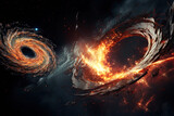 Black Hole swallowing a planet. View from dying planet. AI Art