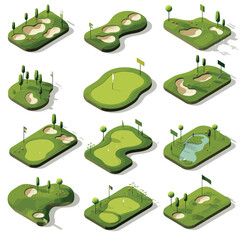 golf course set isometric vector flat isolated illustration