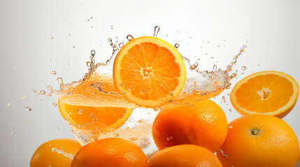 Wall Mural - oranges bathing in water on a white background. Generative Ai. 