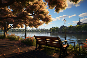 Aufkleber - A tranquil park morning, with birds chirping and the peacefulness of nature as the day begins. Generative AI technology.