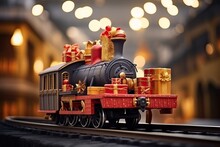 Background Christmas Gift Train, Christmas Greeting, Christmas Concept, Communication Concept 